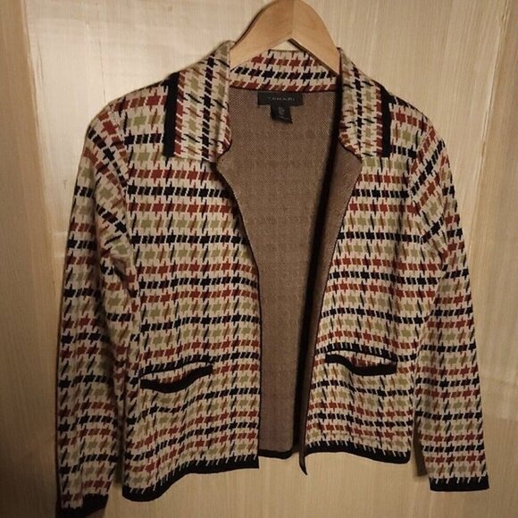Tahari Womens Tan Green Orange Soft Open Front Sweater Blazer Small - Picture 4 of 5